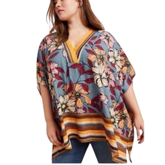 Blank London Plus Sz 2X Paula Dolman-Sleeved Poncho Tunic Top V-Neck Boho Floral - Picture 1 of 10